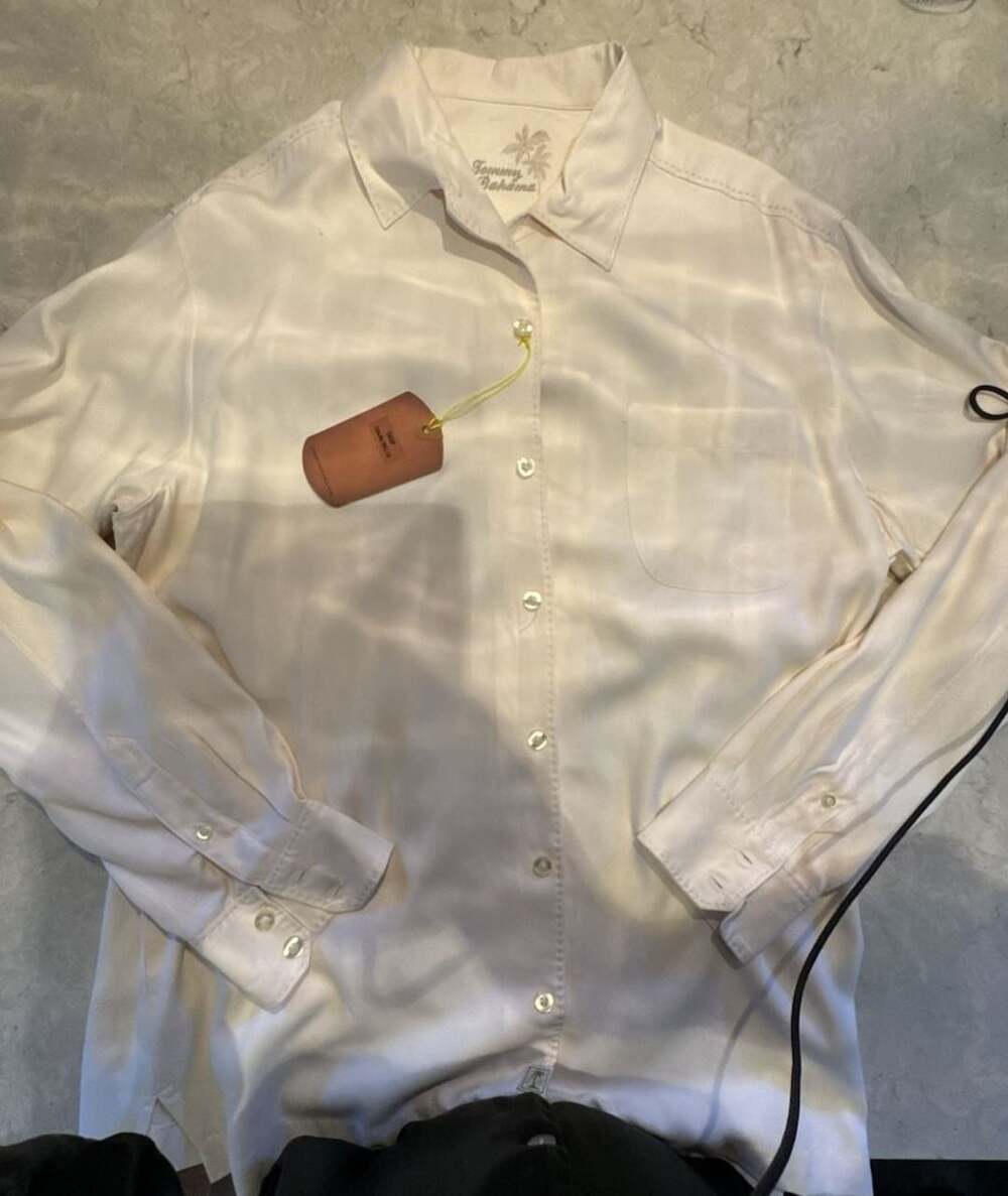 Tommy Bahama Cadalina Twill Button-Up Shirt - White, Size L/G, 100% Silk